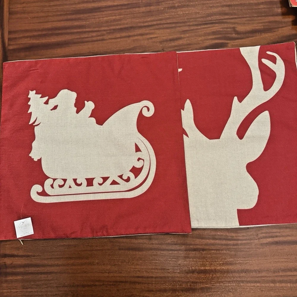 2  Christmas Pillow Covers NEW Without Tags Approx 17 1/2 X 17 1/2  Square